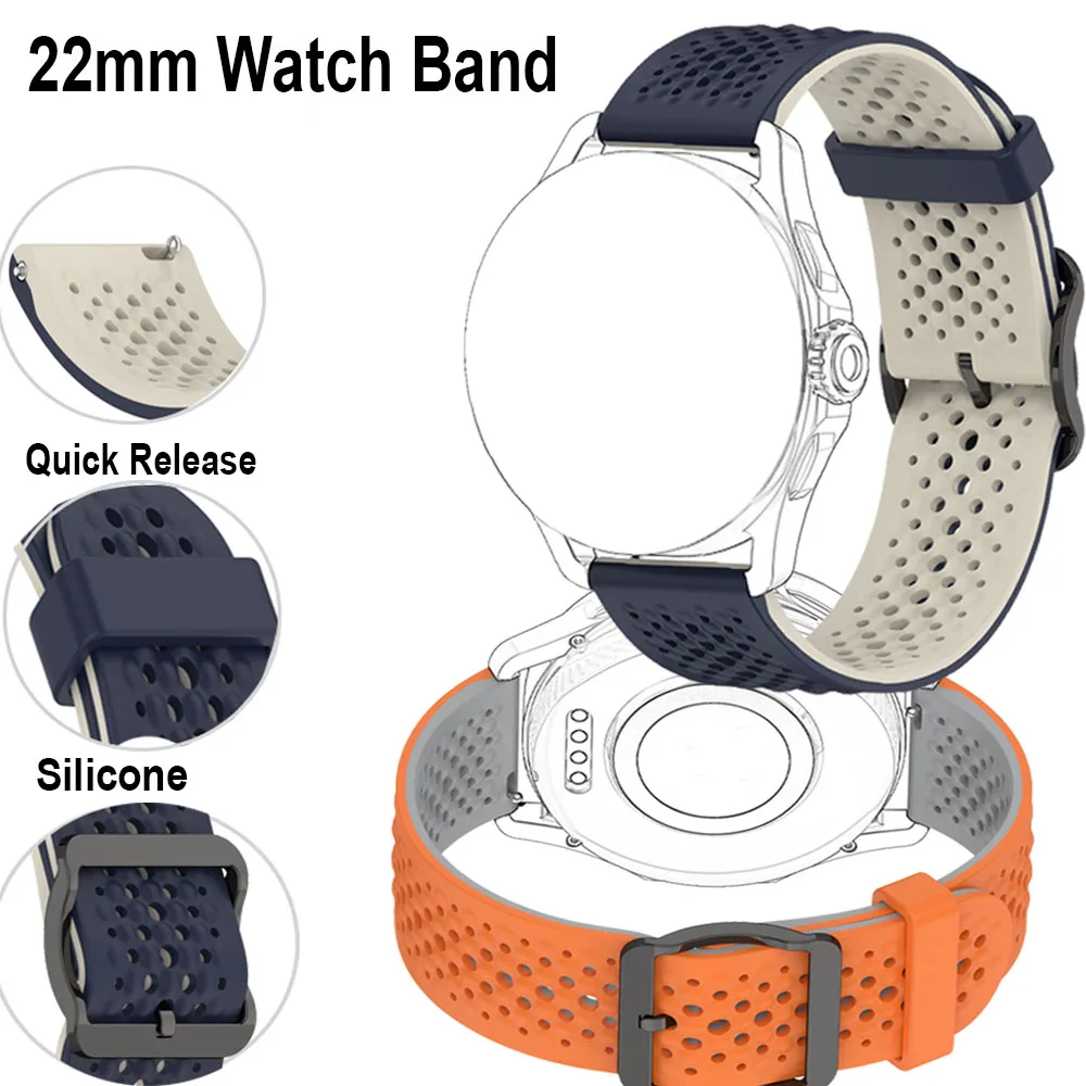 Pulseira de relógio esportiva de silicone, 22mm, para samsung galaxy watch 46mm/watch 3 45mm, pulseira gear s3 frontier/acessórios de relógio clássico