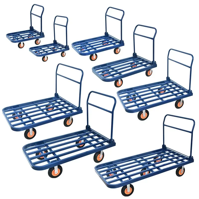 Four Wheel Silent Foldable Pull Cart Lightweight Flat Trolley For Household Daily Use And Construction Site Cargo Handling Work