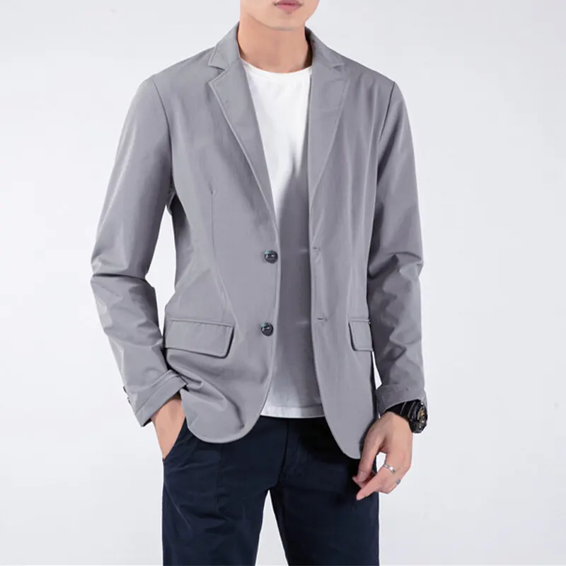 Spring And Summer New Men\'s Fashion Suit Pure Color Cotton Elastic Casual Jacket Lapel Single-Breasted Hundred Men\'s Clothing