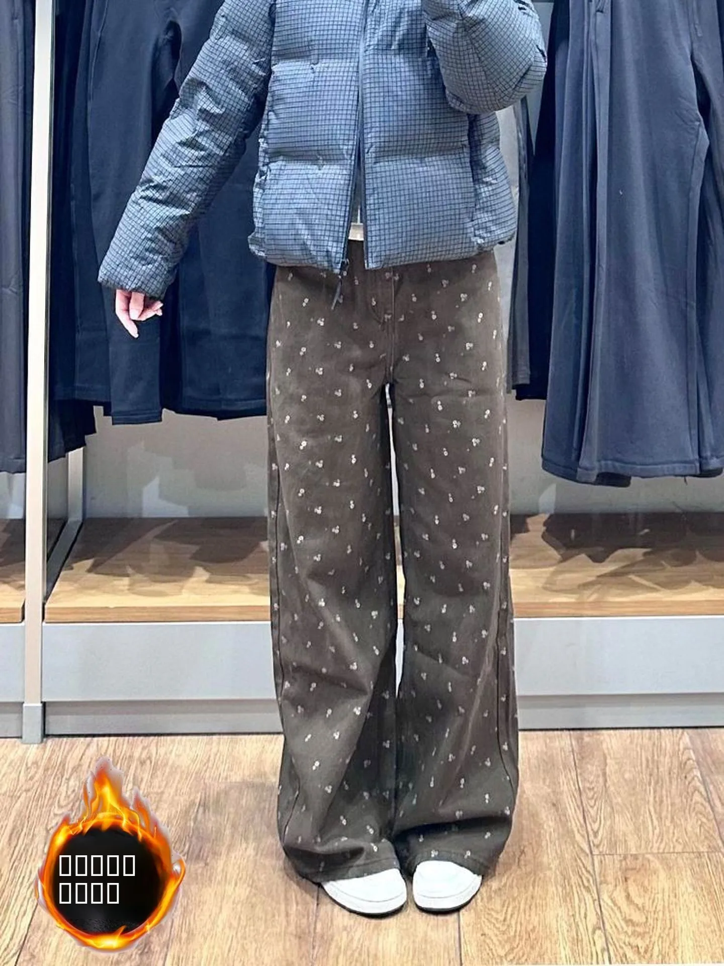 

American Style High Waist Floral Pattern Thin Brown Denim Pants Women Summer New Wide Leg Pants Casual Wear Resistant