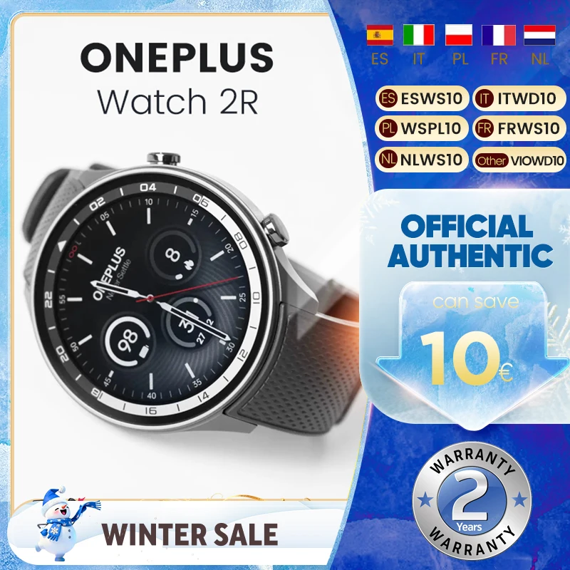 OnePlus Watch 2R Smartwatch Écran AMOLED 1,43" Snapdragon W5 Gen 1+ ​ BES2700 100H d'autonomie de la batterie WiFi Wear OS par Google GPS 2024
