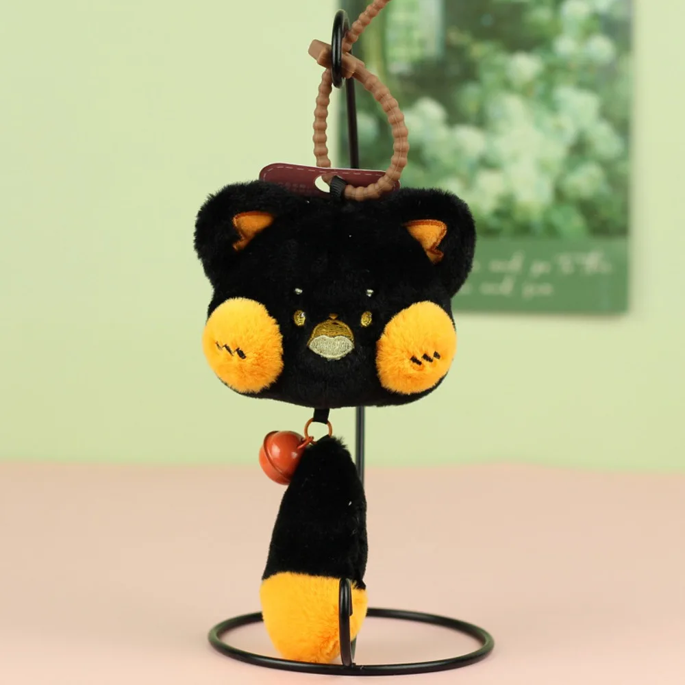 Moda longa cauda gato de pelúcia chaveiro com sino pp algodão gato de pelúcia chaveiro adorável dos desenhos animados de pelúcia gato boneca pingente presente de natal