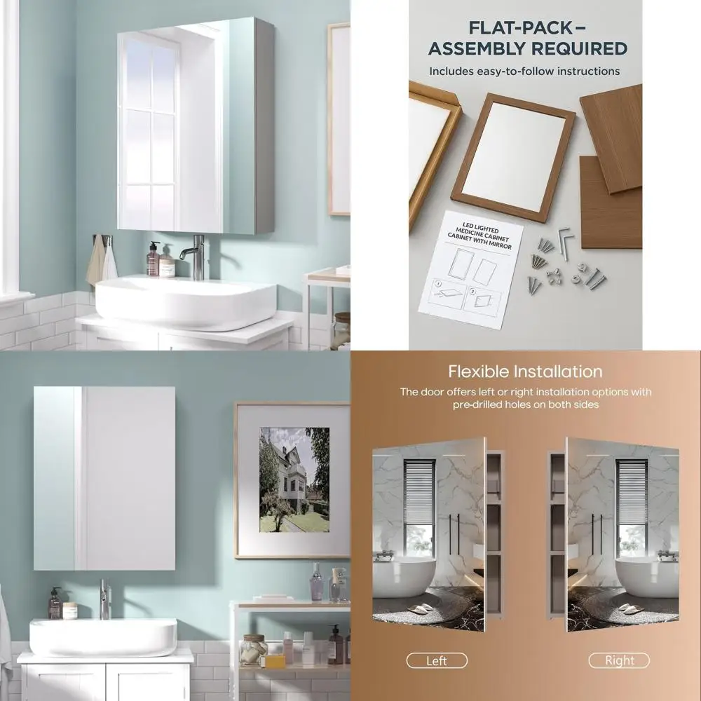 

Grey 26x20 Inch Wall-Mounted Medicine Cabinet with Adjustable Shelves and Door, Assembly Required