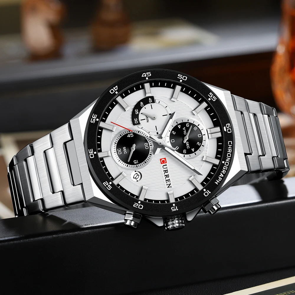 CURREN Mode Man Horloge Chronograaf Datum Waterdicht Lichtgevende Mannen Horloge Roestvrij Staal Luxe Quartz heren Horloges Reloj
