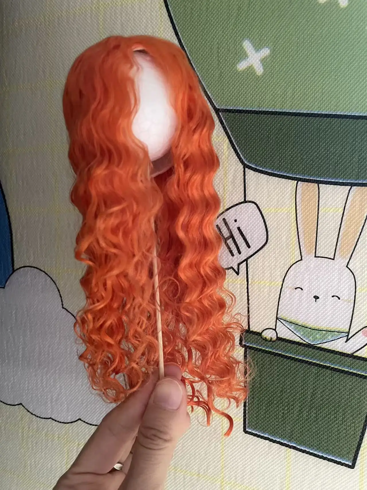 In-stock Promotion Hard Shell Wig 1/6 BJD Doll Hair Bright Radish  Red Curly Hair Free Shipping