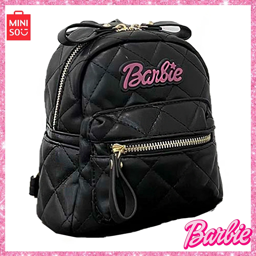 2024 New Miniso Barbie Small Shoulder Bag Mini Student Korean Texture Black All-Match Chain Cross-Body Backpack Girl Cute Gift