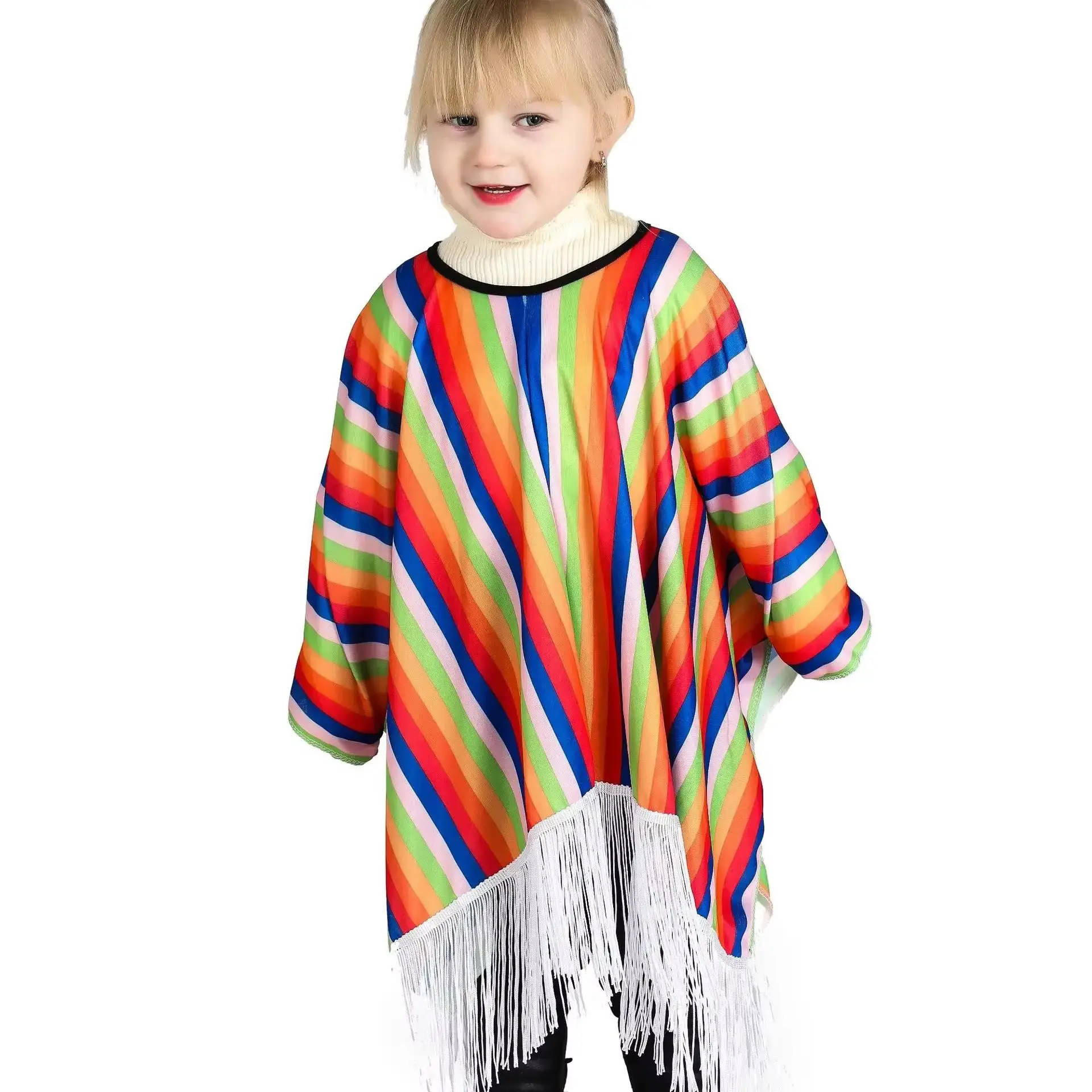 

Mexican Traditional Festival Costume Colorful Cloak National Halloween Role-playing Party Outfit for Adults
