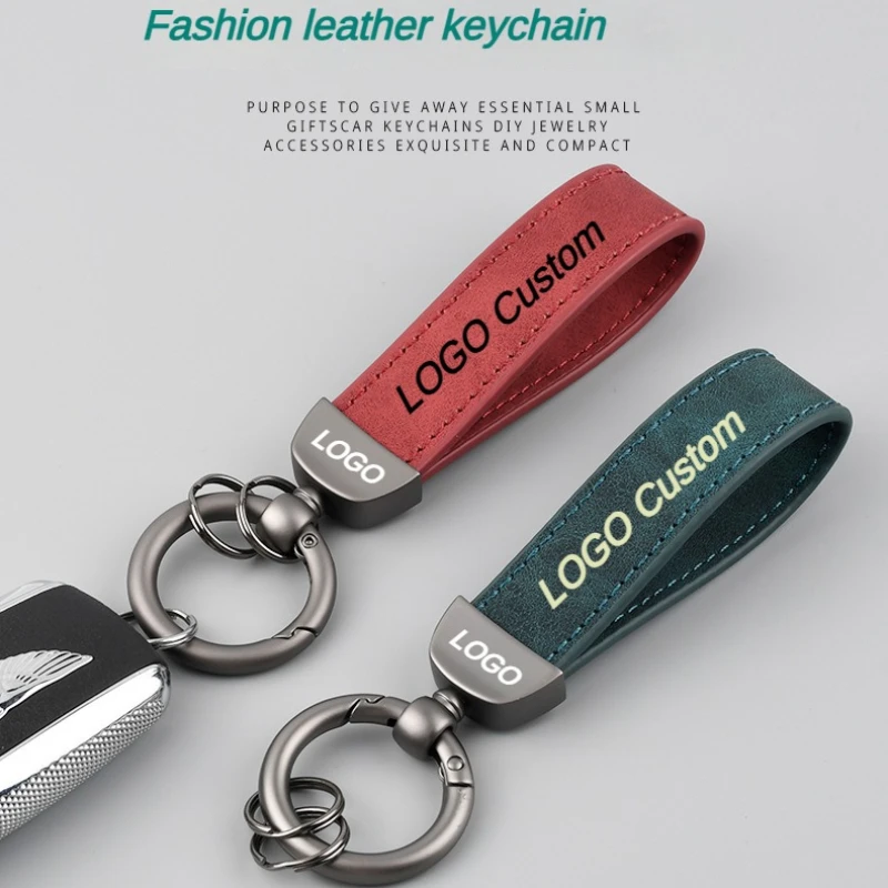 Nubuck Leather Retro Women Keyrings Gift Laser Engrave Customized Your Own Logo Men Keychains Car Key Chain Exhibition Souvenirs