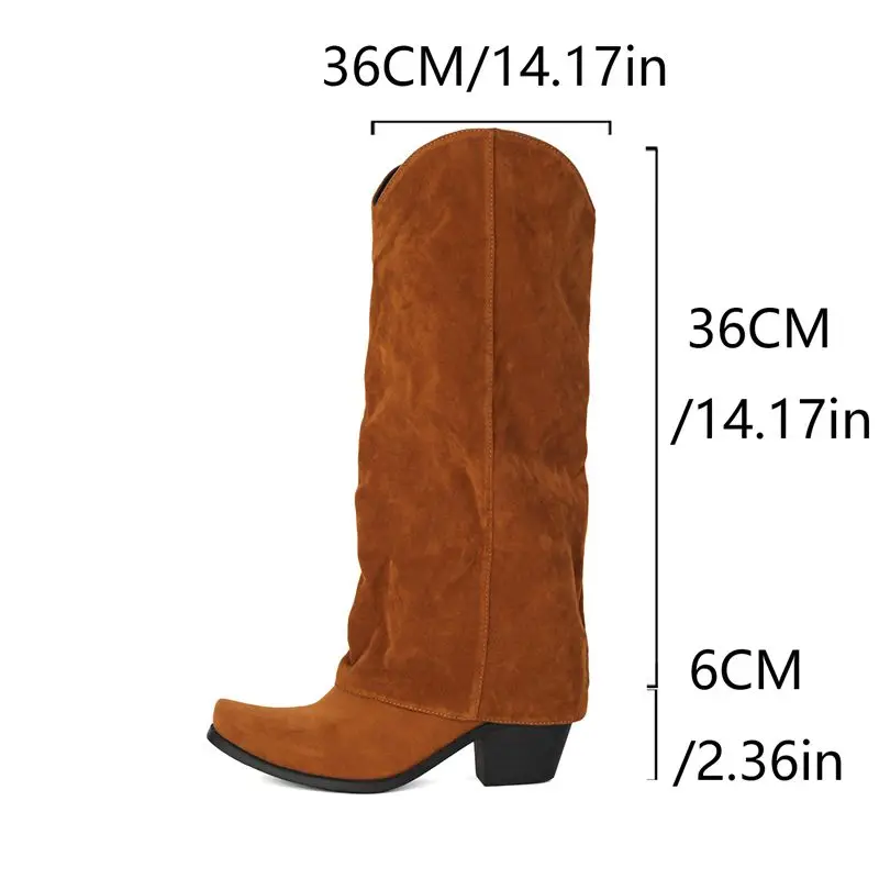 

ORCHA LISA 2025 Fashion Women's Knee High Boots Square Toe 6cm Block Heel Slip On Flock Suede Big Size 41-43 Sexy Dating