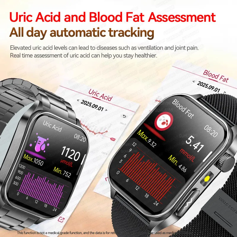 2025New 650nm تكييف الليزر الياقوت الزجاج ساعة ذكية الرجال ECG معدل ضربات القلب مايكرو الامتحان البدني الصحة Smartwatch درجة الحرارة