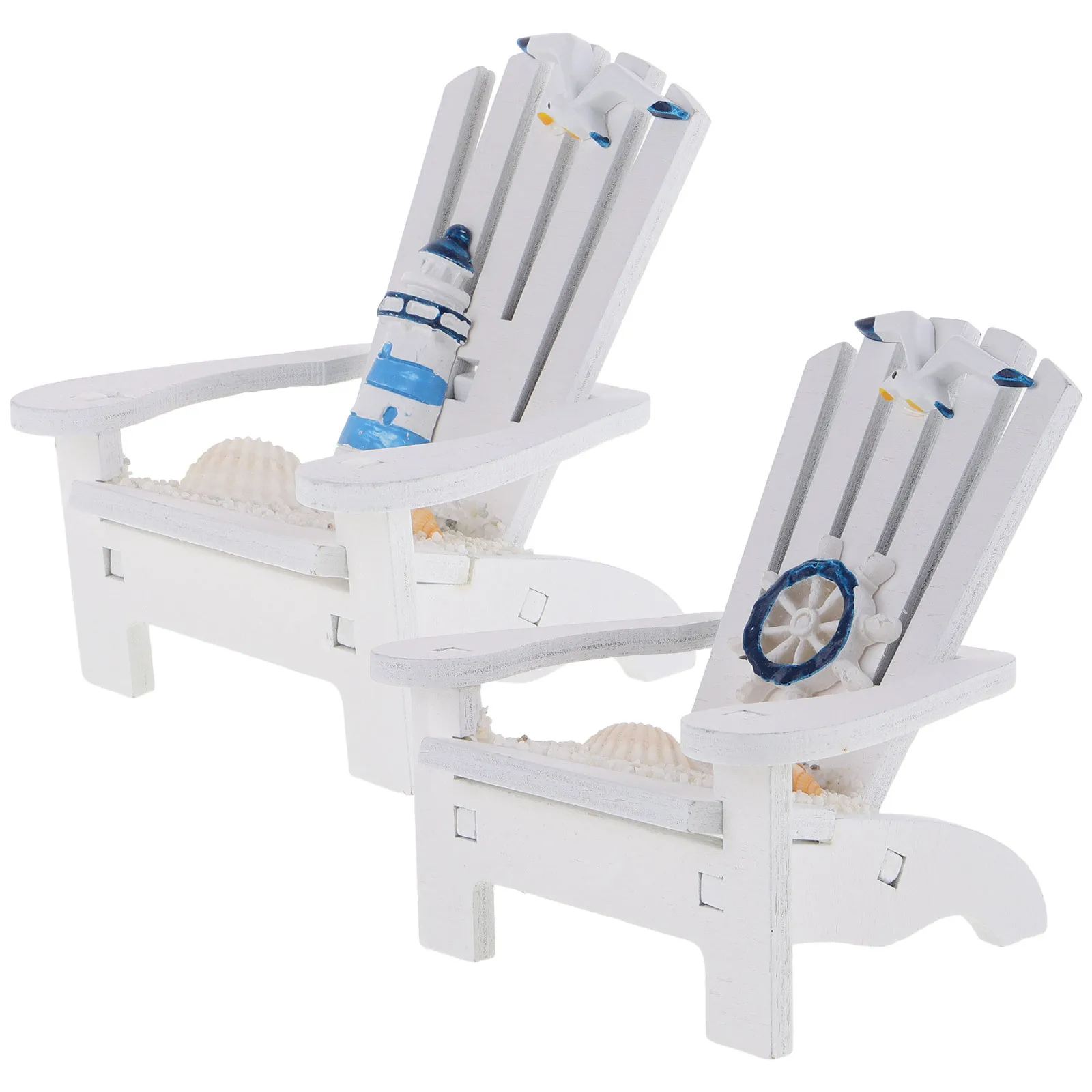 

2pcs Beach Wooden Mini Chair Table Decor Desktop Ornament For Home Office Decoration Mini Chair Lighthouse Rudder