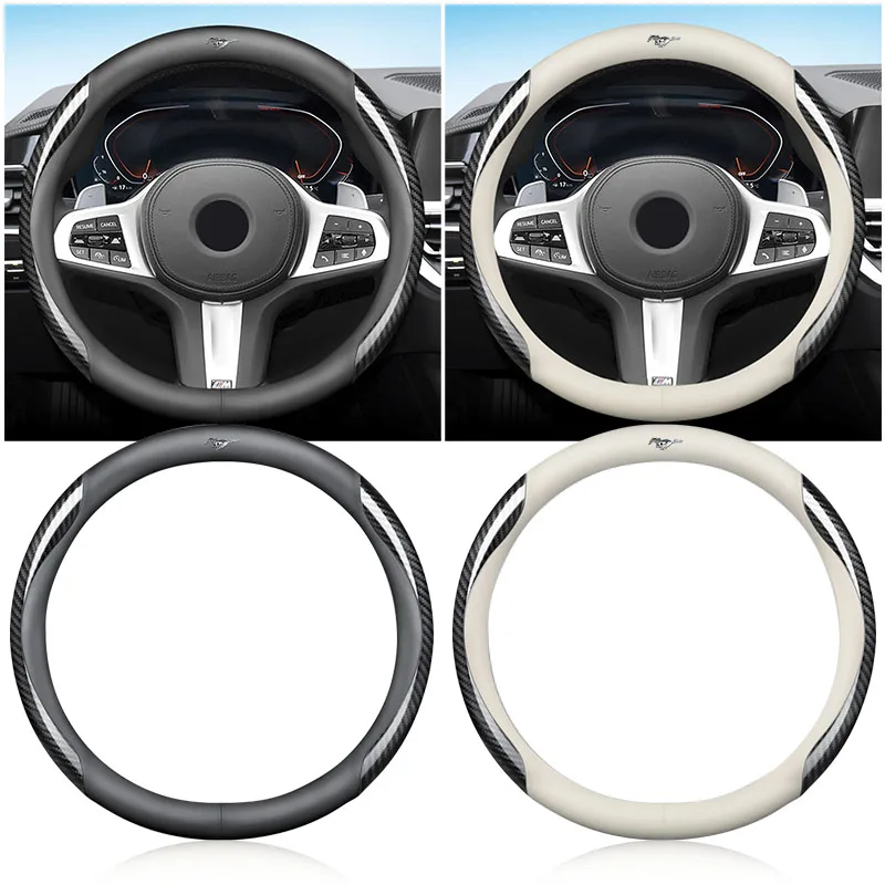 Car Logo PU Leather Carbon Fiber Car Steering Wheel Cover For Mustang 2005 2006 2007 2008 2009 2017 GT Guitar Eleanor Pickguard