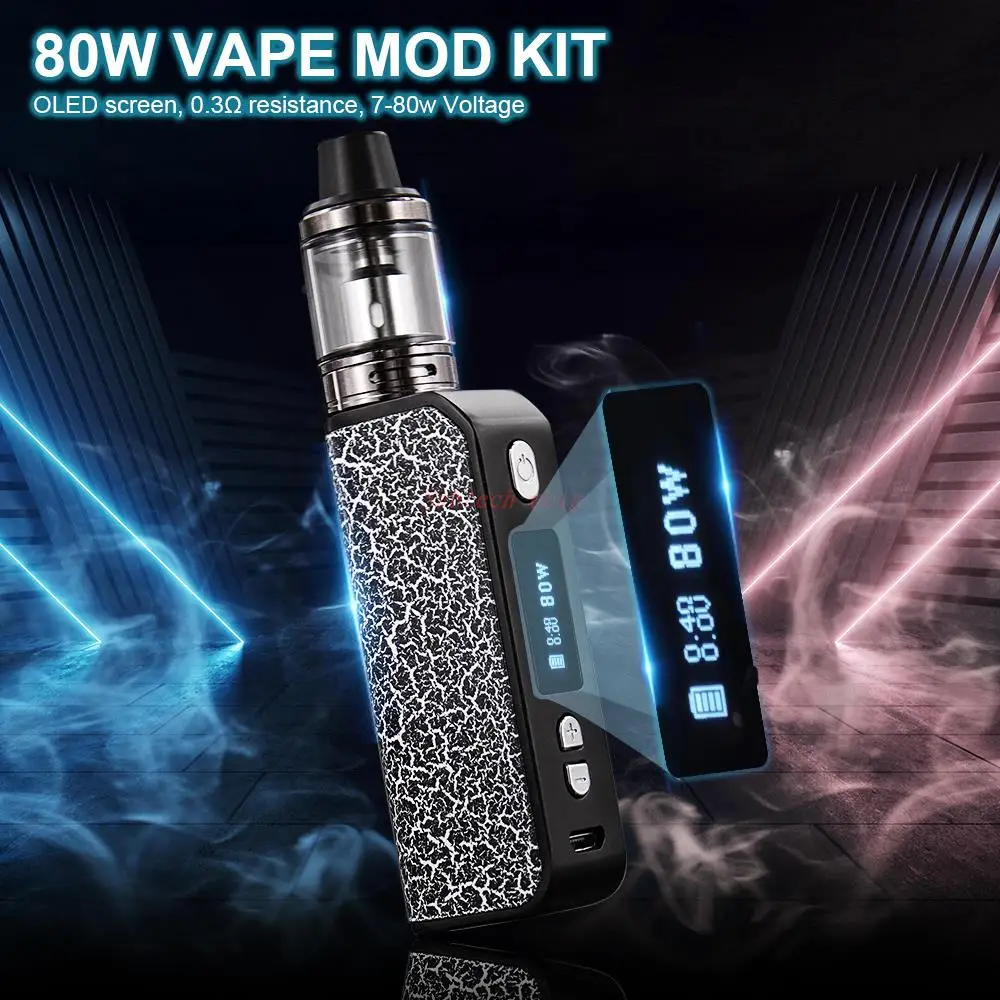 전압 조절식 전자 담배 베이퍼 기화기, 베이프 스모크 키트, 80W 박스 모드, 2200mah 배터리, 2.0ml 무화기, 7W-80W
