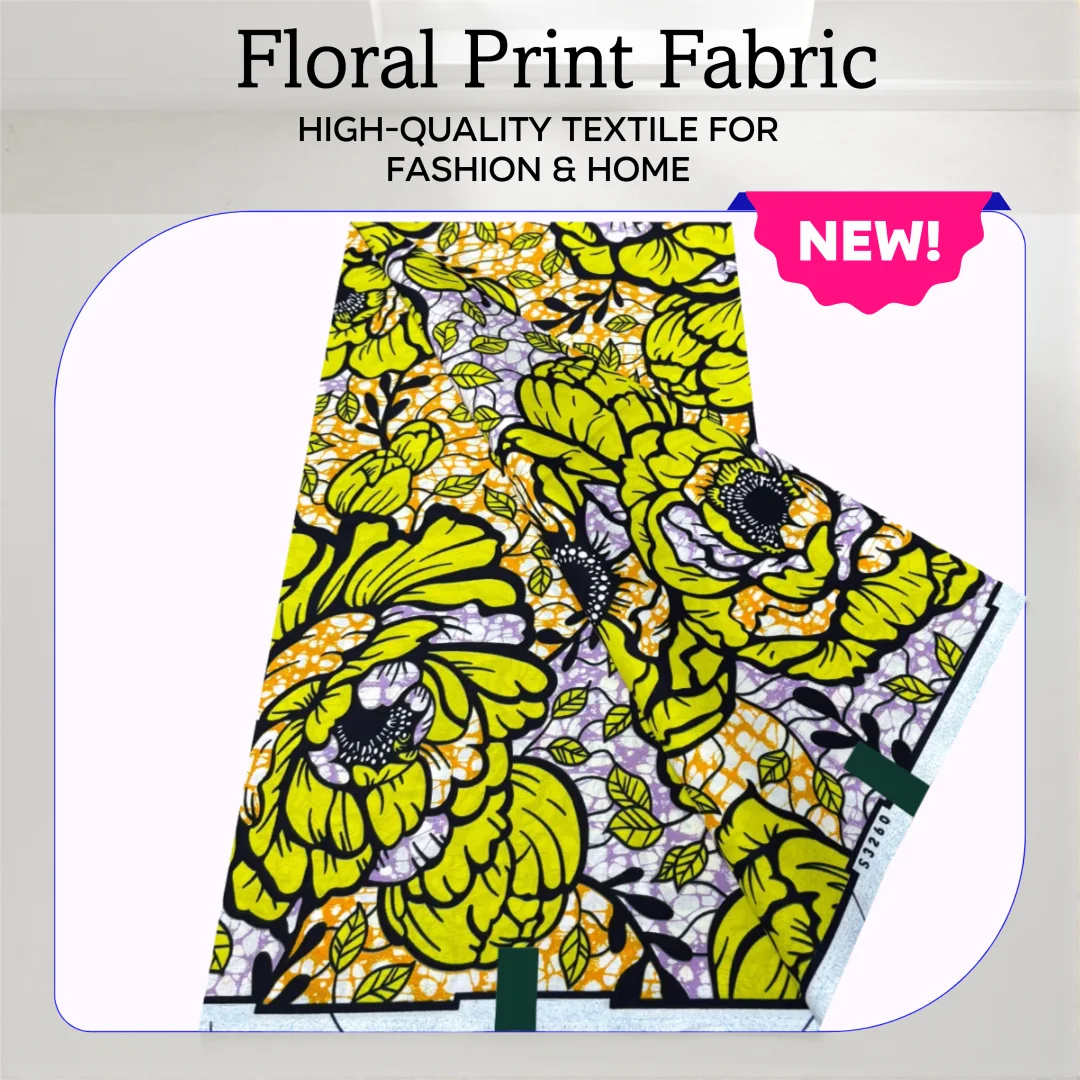 100% Pure Cotton Jacquard Design Super Batik Fabric Printed Cotton Fabric High Quality Golden Flower Pattern