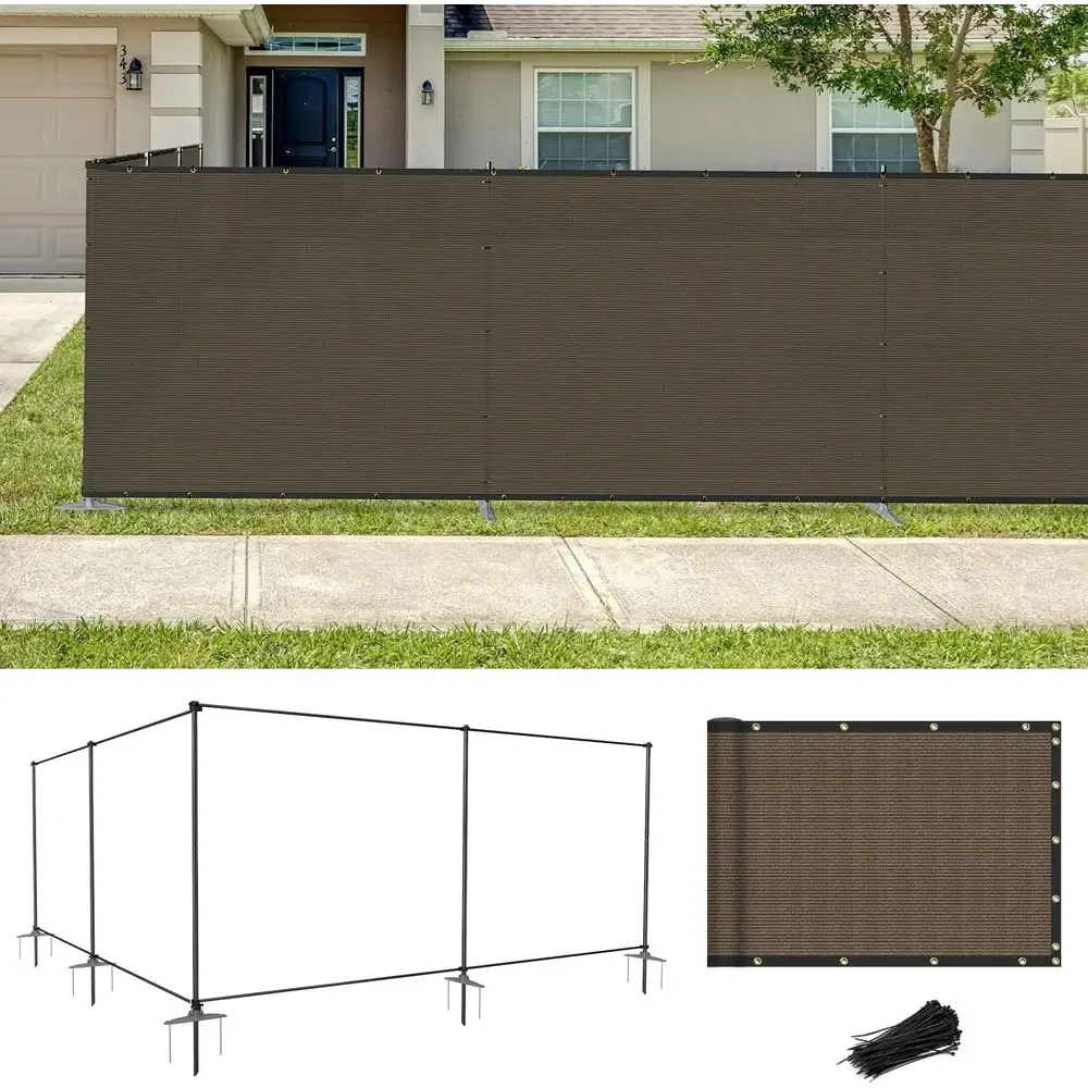 

Brown Metal Privacy Screen for Outdoor Spaces, Garden, Backyard, Pool, and Kennel with Zip Ties and Base Anchors