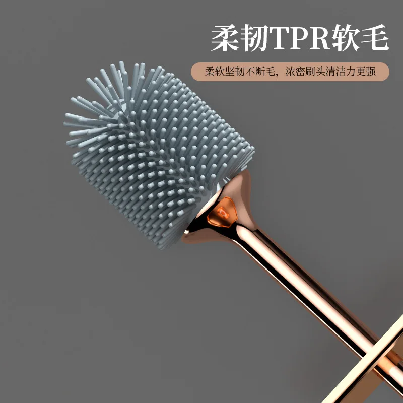 TPR Silicone Bristle Toilet Brush Water Leak Proof with Base No Dead Corner Cleaning Brush WC Flexible Soft Bristles Brush