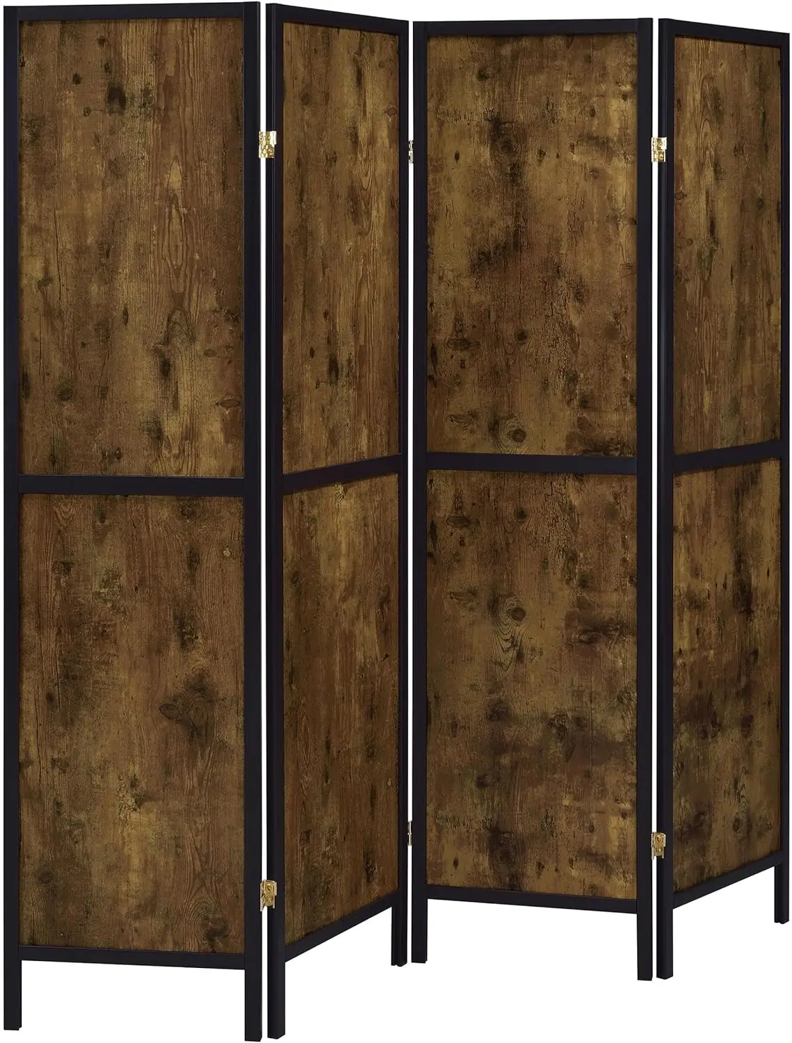 

Farmhouse Wood 4-Panel Room Divider, Antique Nutmeg Finish, MDF and Pine Construction, Clean Lines, Rustic Modern Foldin