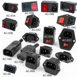 2 3 Pin IEC320 C14 Electrical Power Socket LED 250V Rocker Switch Brass 10A C6 Fuse Inlet Plug Connector Computer Mount Outlet