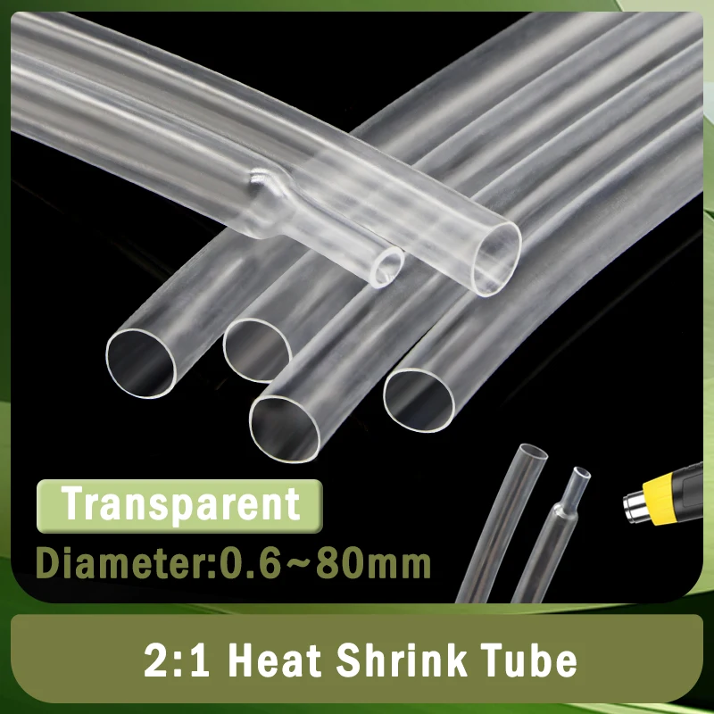 

Clear 2:1 Heat Shrink Tube Dia 0.6mm ~ 80mm Polyolefin PE DIY Cable Repair Shrinkable Tubing Case Sleeve Wire Sheath Wrap 1-25M