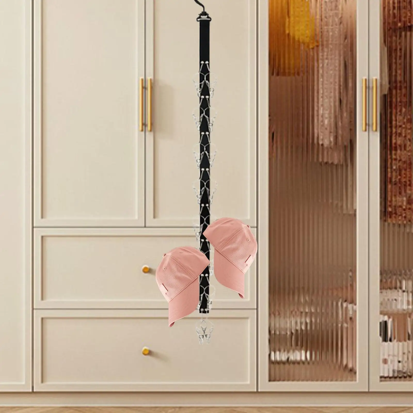 Closet Hanging Hat Organizer with 16 Clips Baseball Cap Rack 360° Rotating Hanger for Closet Rod Accessories Multipurpose