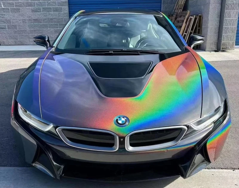 Gloss FLIP Psychedelic Sparkle Rainbow Gray Metallic Vinyl Wrap Film Roll Holographic Car Wrapping Foil Adhesive Decal