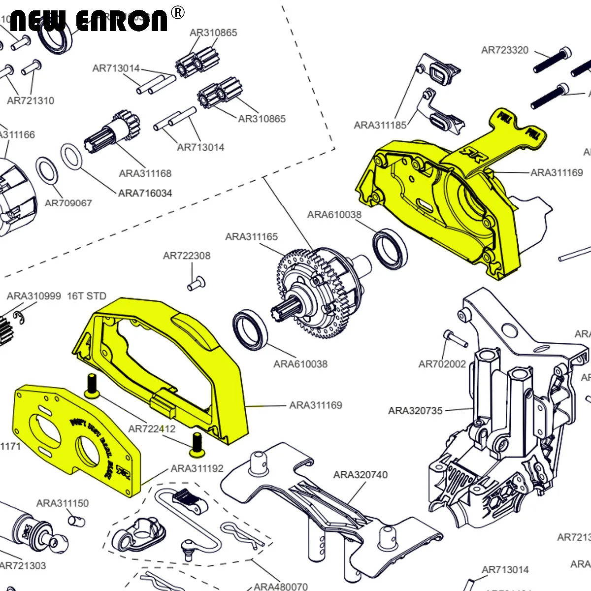 NEW ENRON CNC Aluminium Center Diff Power Module / Gearbox Grommet ARA311169 for RC CAR 1/10 ARRMA 4S KRATON SENTON 1/8 MOJAVE
