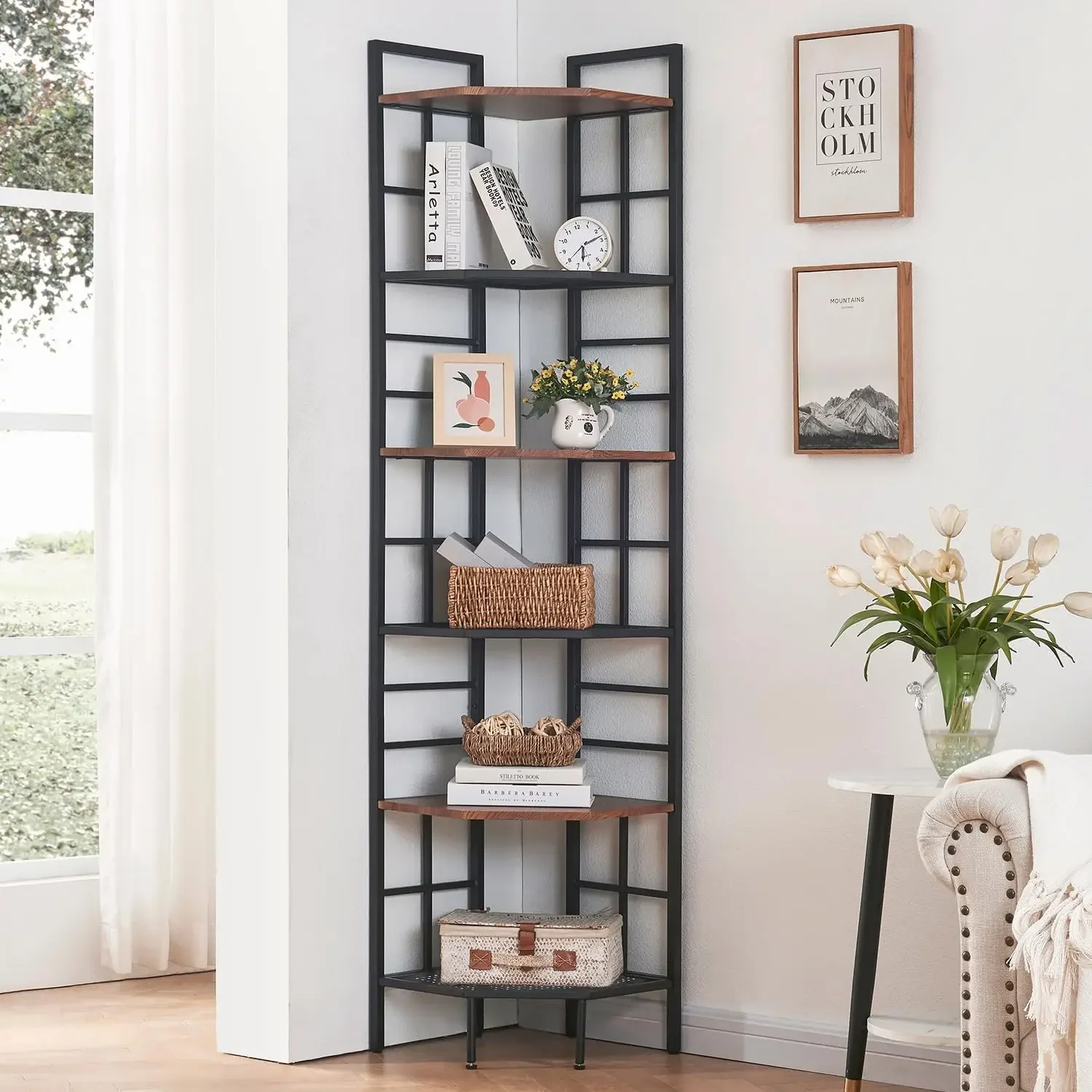 Shelf, 6 Tier Tall  Bookshelf 76.9", Industrial  Shelf Stand, Display Corner Shelving Unit with Stor
