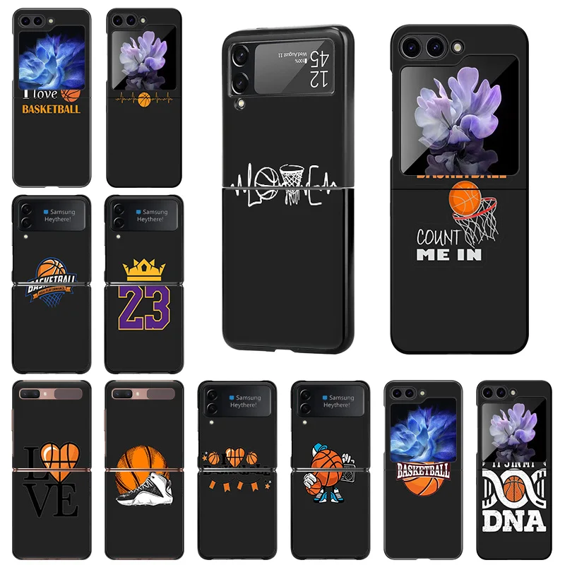 Phone Case For Samsung Z Flip 6 5 4 3 Galaxy ZFlip6 5G Flip5 Flip4 Love Play Basketball Black Hard Camera Protective Cove