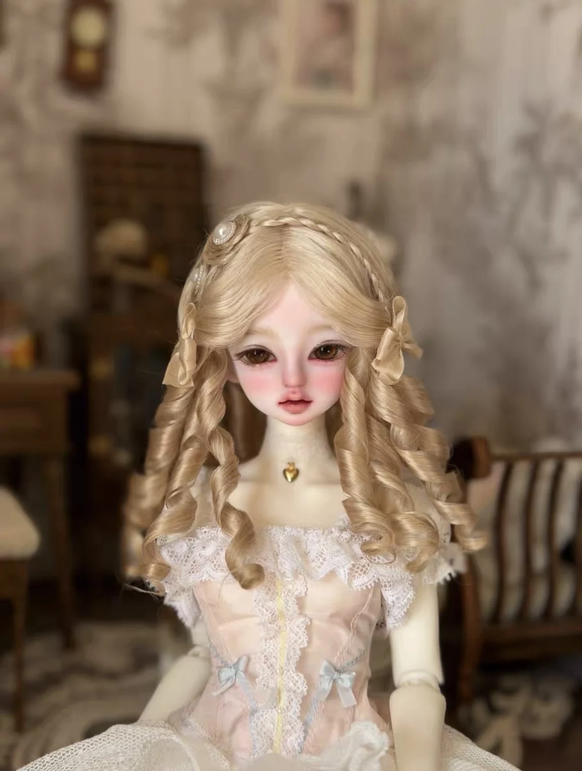 Hair For Doll Accessories Fashion Curly Hair Gold Color Doll Wig,1/6 1/4 1/3 BJD Wig Free Shipping