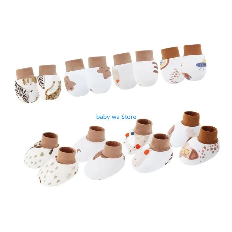 4 مجموعة من القفازات لحديثي الولادة مع الجوارب لمنع الخدوش على البشرة الحساسة 4XBD #5