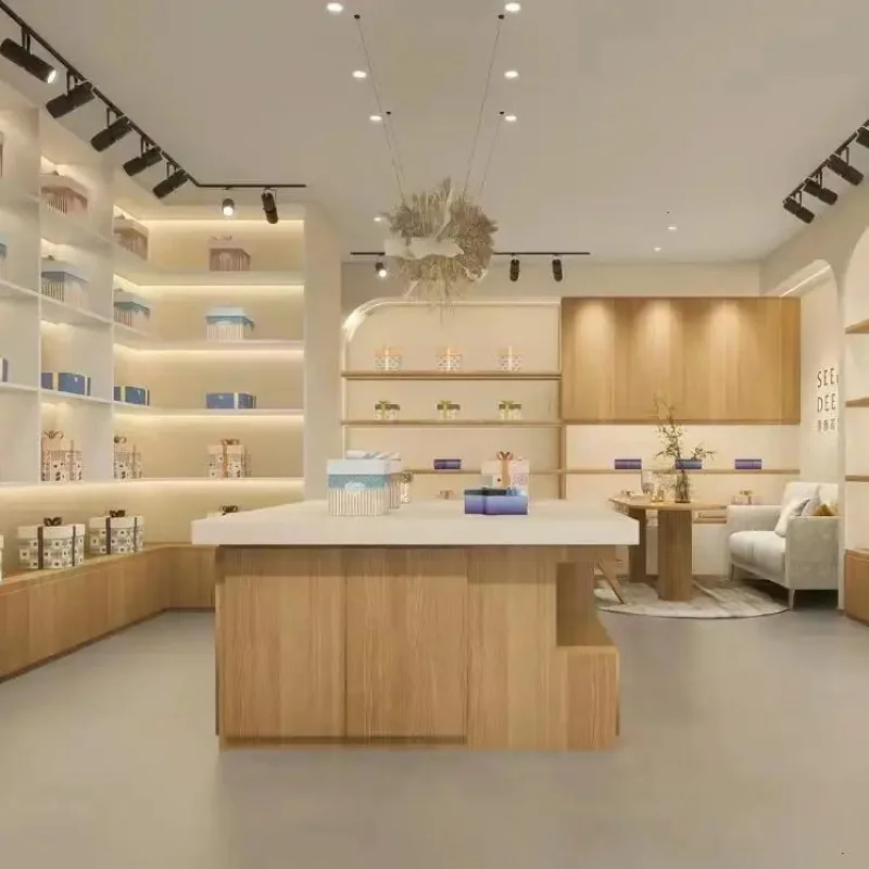 custom.Modern Luxury LED Display Rack Wooden Panel Wall Display Cabinet Retail Malls Supermarkets Living Rooms Hotels/Ba
