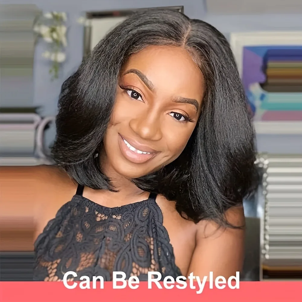 دانتيل أمامي 13 × 4 - تغطية كاملة مقطوعة مسبقًا ومقطوعة مسبقًا، نسيج ياكي مستقيم، قاعدة بنية طبيعية وبني فاتح