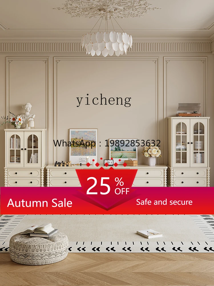 

Small apartment living room household American TV cabinet locker integrated French white solid wood TV cabinet