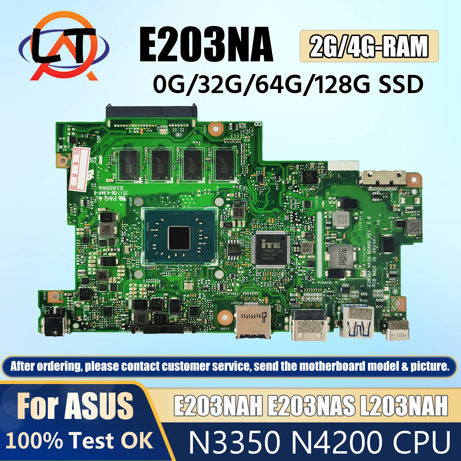 

E203NA Mainboard For ASUS E203NAH E203NAS L203NAH L203NA Laptop Motherboard N3350 N4200 CPU 2G/4GB-RAM 0G/32G/64G/128G SSD