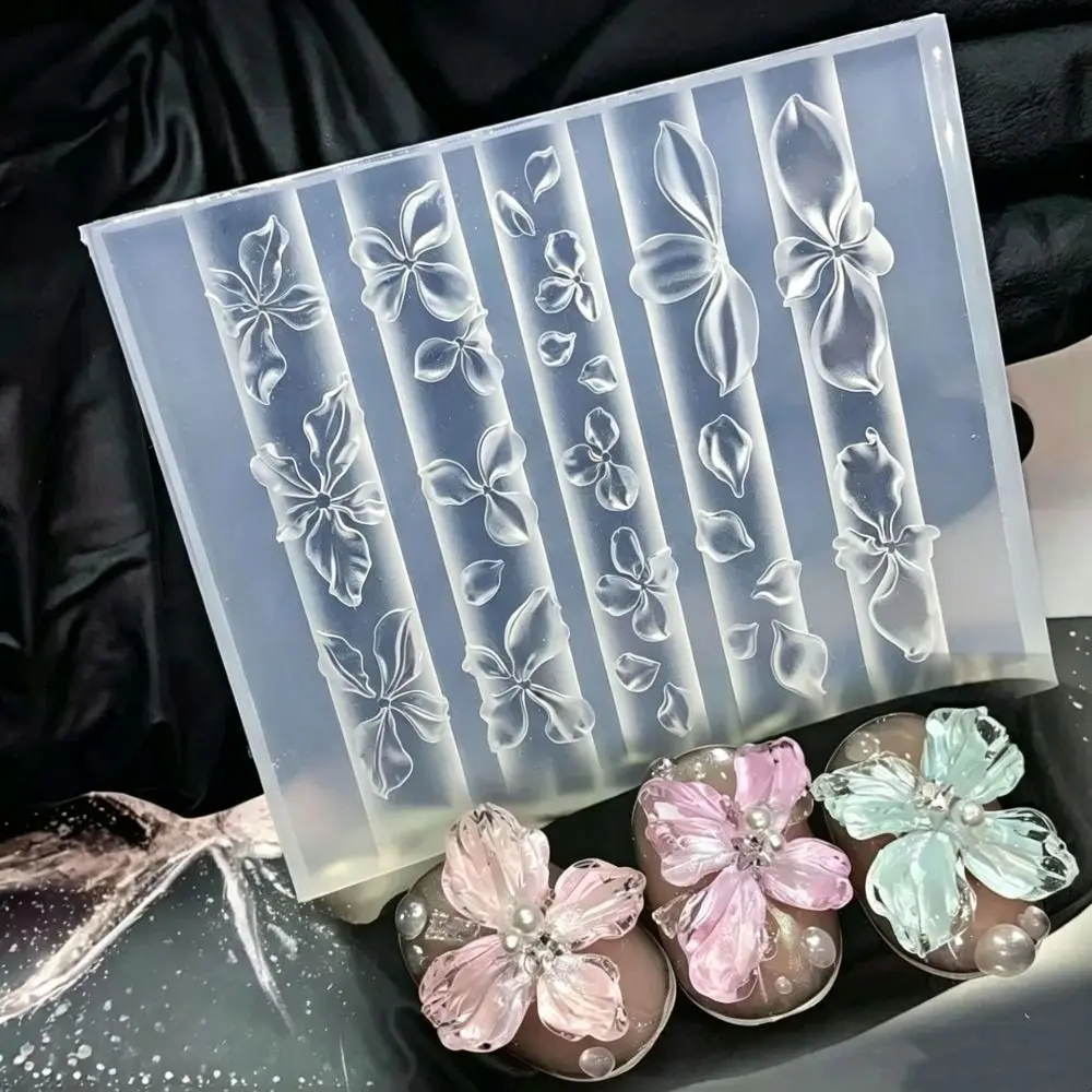 Transparent 3D Flower Nail Silicone Mold DIY Ice Flower Nail Art Carving Template Clear Modeling 3D Relief Nail Mold