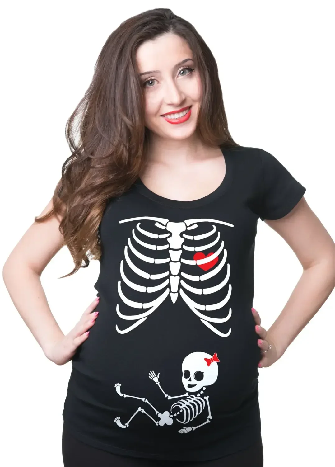 Pregancy T Shirt Skeleton Baby Girl X Ray Maternity Funny Pregnancy Halloween Costume Top