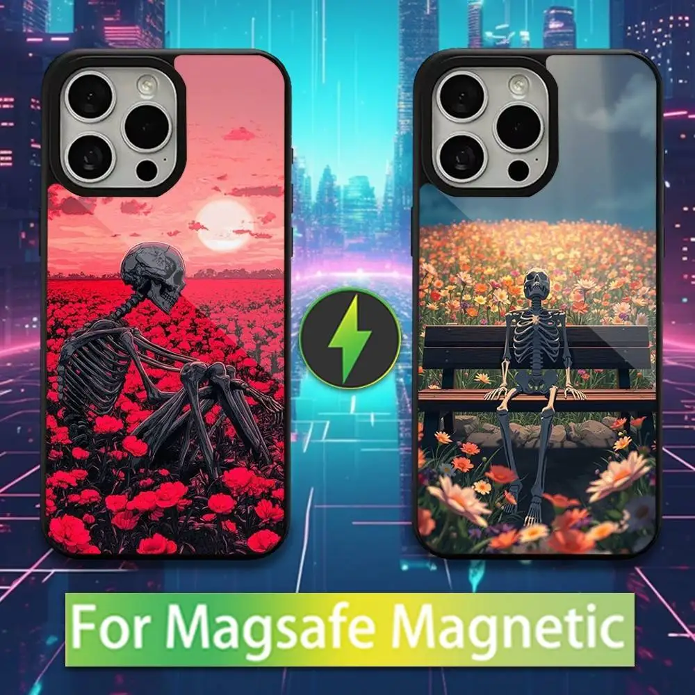 

Чехол для телефона с рисунком скелета для iPhone 16,15,17,14,13,12,11, Pro, Max, Plus, Mini, Magsafe, магнитный чехол для беспроводной зарядки