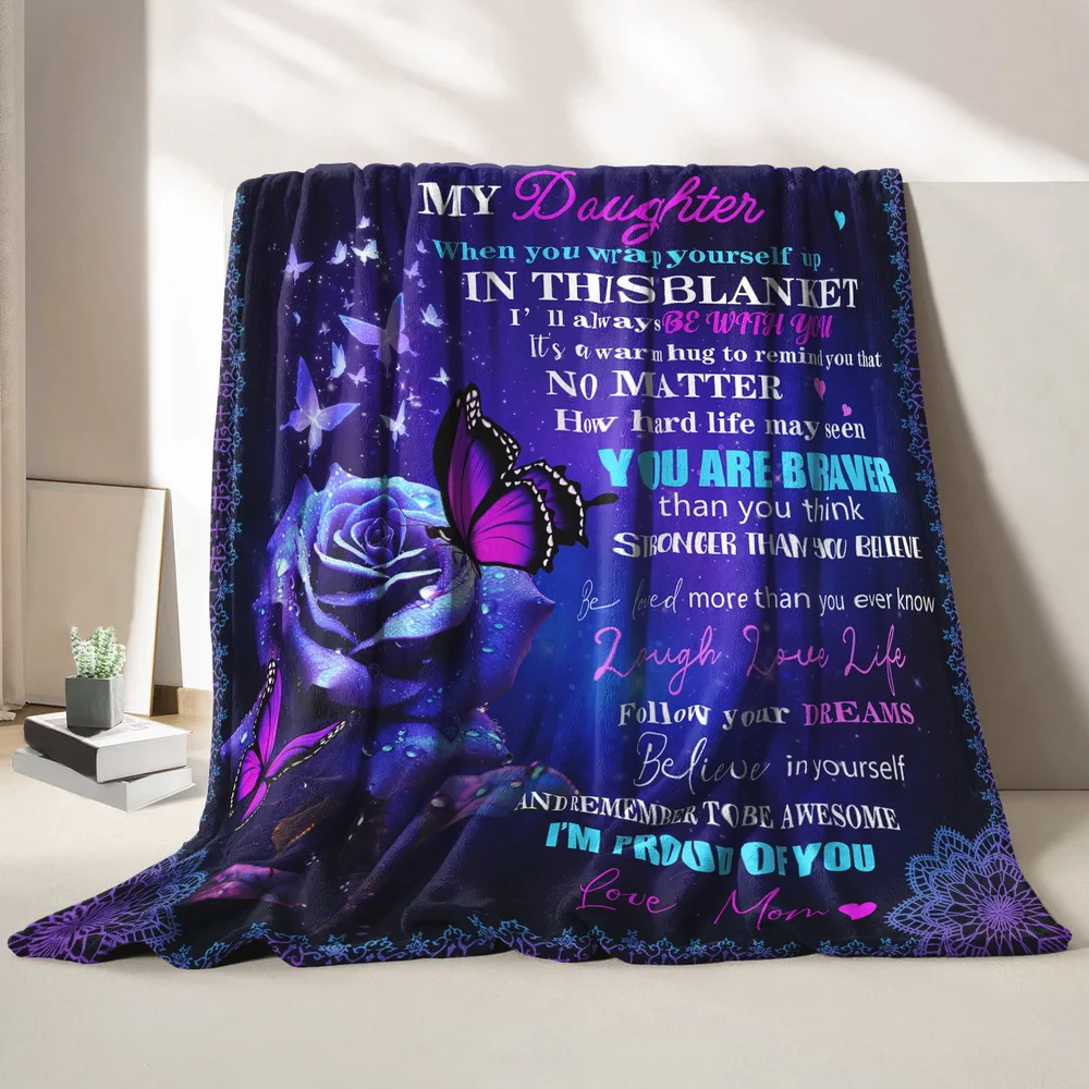 Personalized Daughter Blanket Custom with Name - Mom to Daughter Keepsake Gift, Soft Flannel Throw with Inspirational Messages