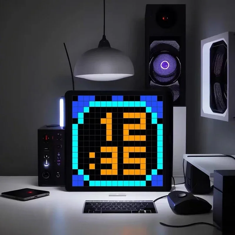 DIY pixel screen clock ornament large digital electronic wall clock alarm clock creative table with e-sports atmosphere birthday
