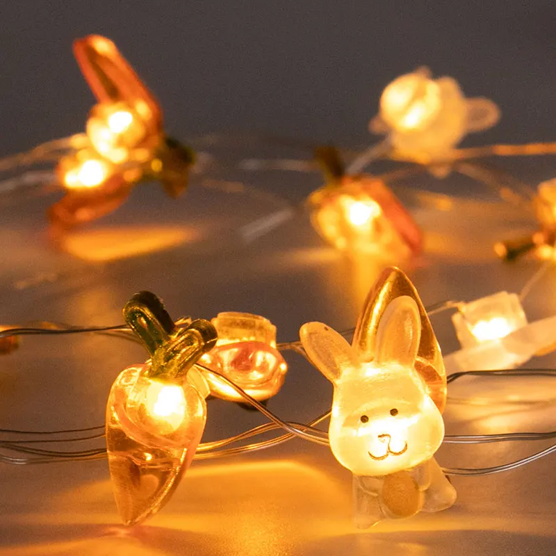 2m Easter String Lights Rabbit Carrot Easter Egg shape LED Fairy Light Garland Happy Easter Party Home Decoration 2025 Kids Gift