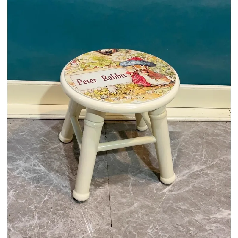 

American country small stool household solid log low stool living room pedal round stool coffee table children cute art bench