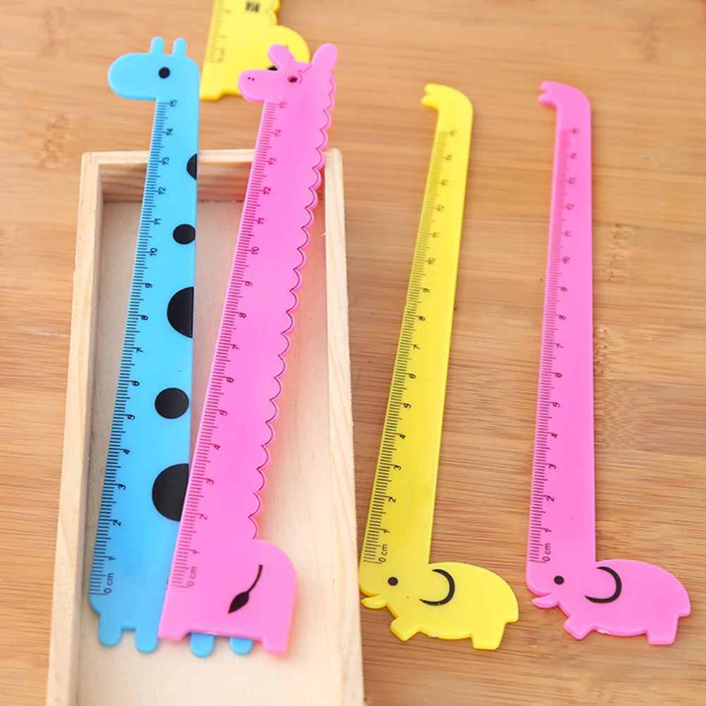 

12 Pcs Giraffe Ruler Tools Portable Plastic Convenient Student Rulers for School Cartoon Scale Novelty