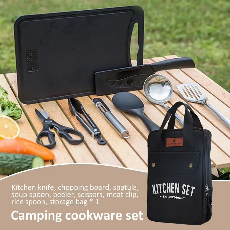 Aço inoxidável Camping Louça, Cozinhar ao ar livre, Grelhar Set, Auto-condução, Utensílios de cozinha de viagem, Conjunto de facas, 8pcs