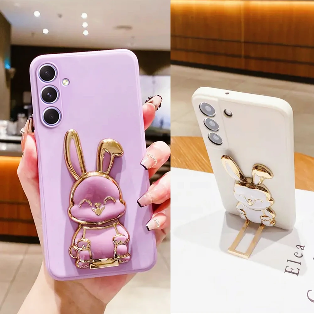 Square Rabbit Folding Stand Phone Case For Samsung Galaxy A54 A04 A14 A24 A13 A72 A73 A53 A52 A33 A32 A22 A51 Soft Silicon Cover