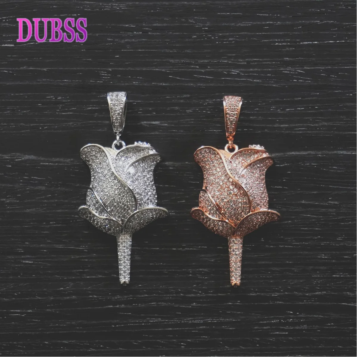 

Dubss Rose Flower Necklace & Pendant Color Iced Cubic Zircon Men's Hip Hop Jewelry