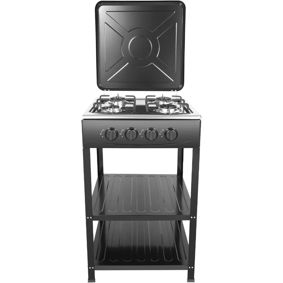 

4-панельная газовая плита, портативная газовая плита-гриль для кемпинга с опорной подставкой для ног и адаптером для блокировки ветра, сверхмощная нержавеющая сталь