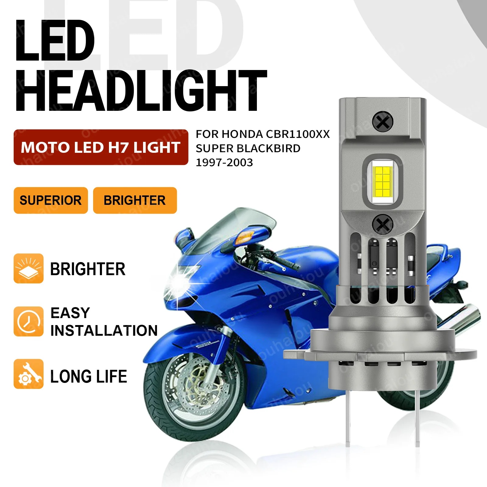 

H7 LED Headlight Light Bulbs White 6000K Motorcycle LED Bulbs For Honda CBR1100XX Super Blackbird 1997 1998 1999 2000 2001-2003