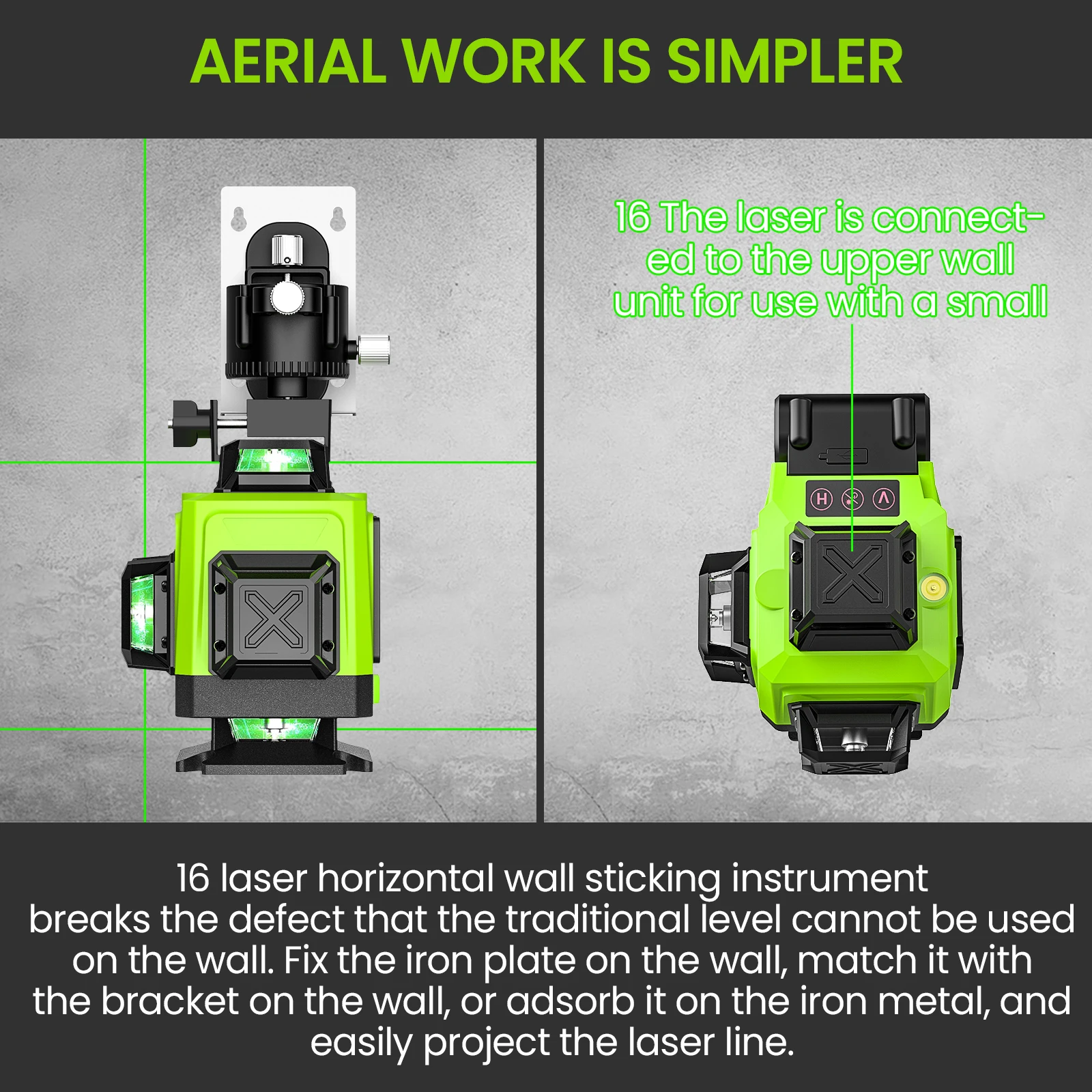 16 Linien 4D Laser-Nivelliergerät 360 ° Selbstnivellierender Horizontaler und Vertikaler Kreuz-Super-Power-Grüner Laserstrahl mit Stativ – Detail 5