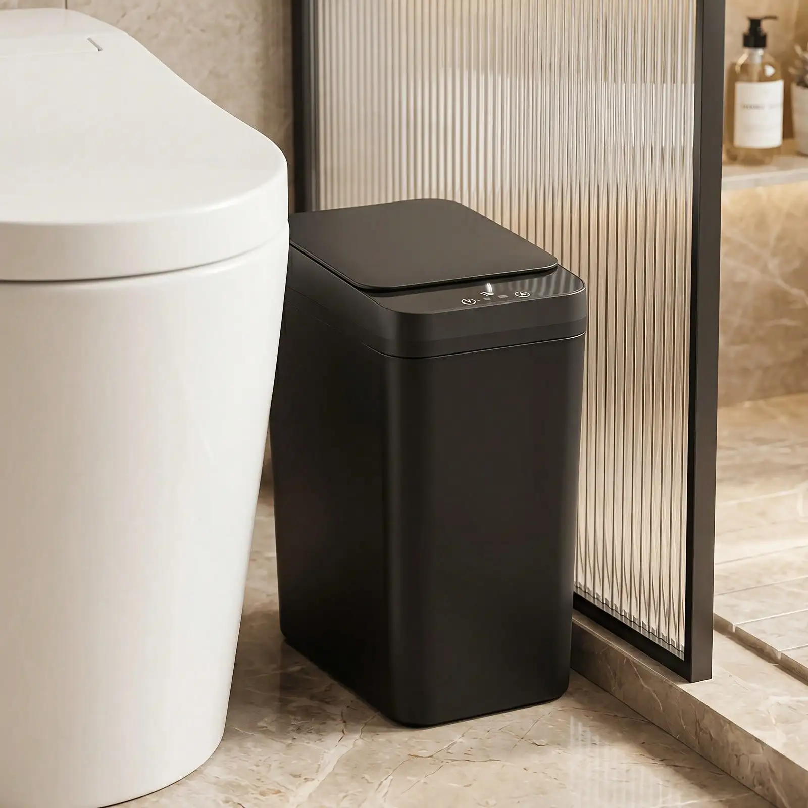 2 Pack 3.2 Gallon Slim Motion Sensor Trash Can, Auto Sealed Odor-Proof Lidded Bin, Disposable Garbage Bags Included, AA Batteries Not Included, Wastebasket For Bathroom/Bedroom/Living Room/Office