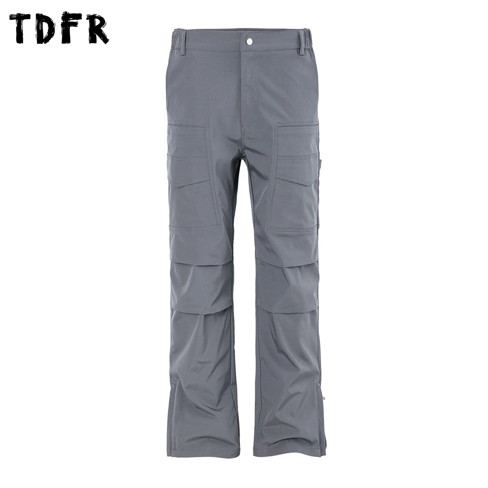 

Мужские брюки карго с плиссировкой, множеством карманов, однотонные, в стиле сафари, с молнией на низу, свободного кроя